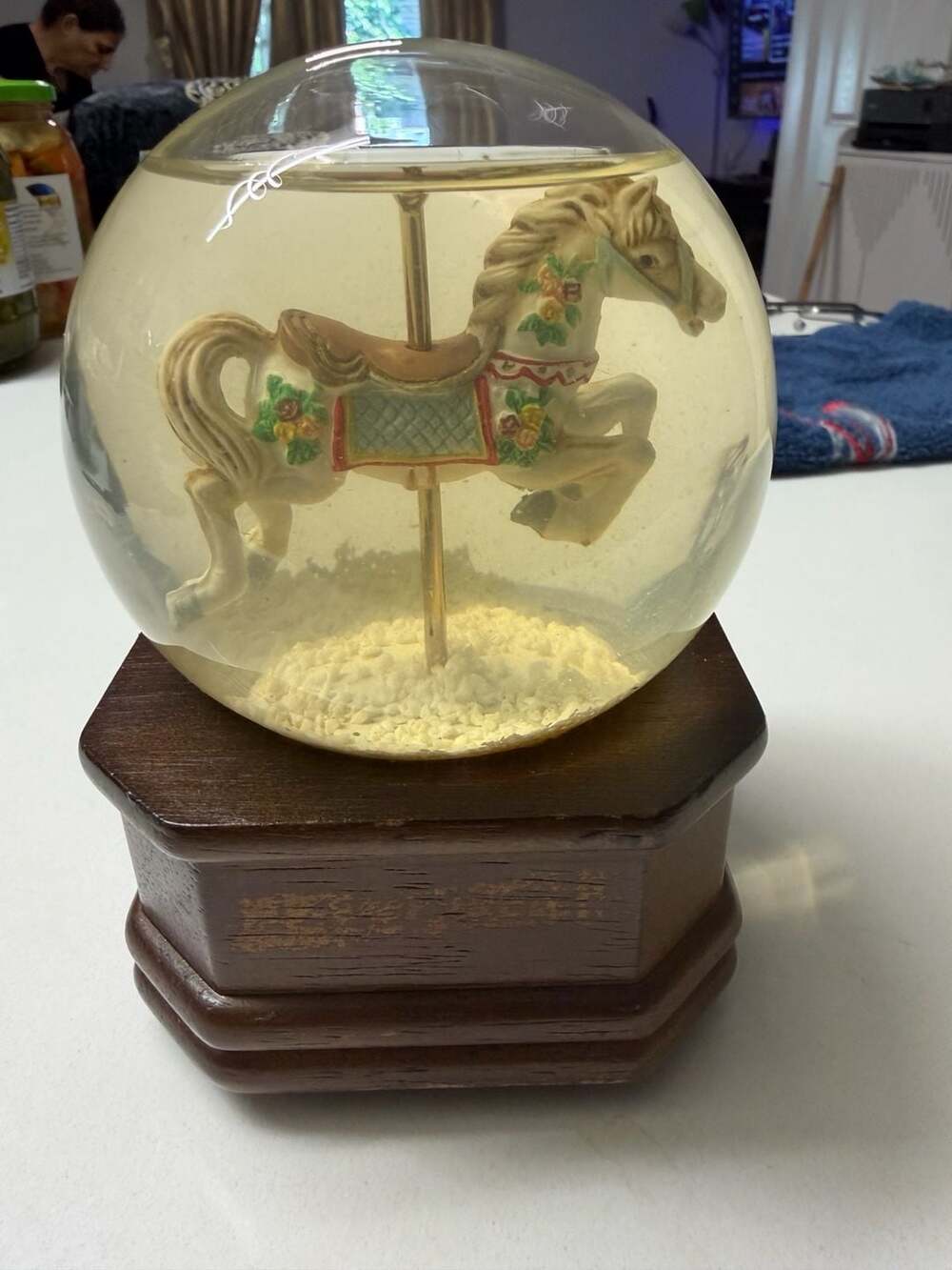 San Francisco Music Box Company Carousel Horse Musical Snow Globe with Wood Base